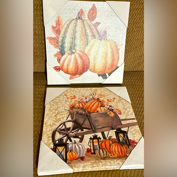 no brand Other - NWT Pumpkin Fall canvas decor 
2- 10x 10 wall art